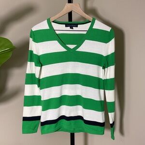 Tommy Hilfiger Striped Sweater Women S Green White V Neck